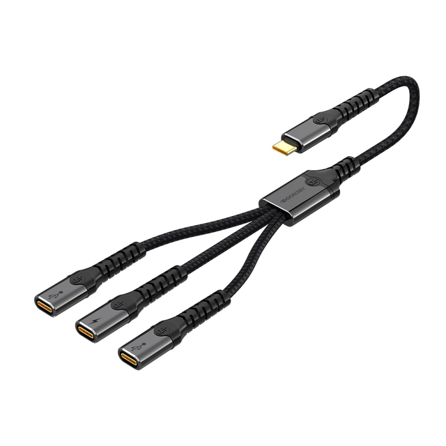 3-in-1 Type-C Hub Cable with Metal Braid Shielding PD 60W Fast Charging OTG Support External USB & Card Reader