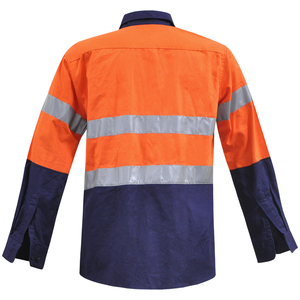100% <span class=keywords><strong>coton</strong></span> 150gsm Twill Hi Vis chemise de travail à manches longues vêtements de travail de sécurité avec bande réfléchissante 2 tons chemise de travail - Product Image 4