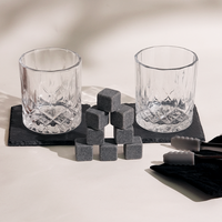 Pierres à whisky réutilisables en granit pour refroidir les boissons (whisky, bière, vin) avec boîte de rangement pratique – Ensemble de pierres à whisky carrées