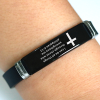 Bracelet en acier inoxydable avec inscription biblique chrétienne