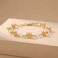 Bracelet chaîne à maillons en cuivre plaqué or 18 carats avec breloques couronne alternées et perles de zircon, bijou tendance pour femme, cadeau princesse
