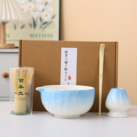 Coffret Cadeau d'Entreprise Écologique Personnalisé BespritGift – Ensemble Classique de Thé Matcha en Céramique Grès de Haute Qualité avec Fouet en Bambou et Vaisselle