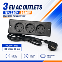 Stopkontak Listrik Tersembunyi 3 Lubang EU 16A 230V 3680W dengan Kabel Ekstensi dan Soket Schuko