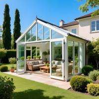 Serre de jardin extérieure 4 saisons avec structure en aluminium, véranda solaire à toit incliné, serres et jardins d'hiver pour villa et véranda