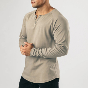 Camiseta Henley Vintage de <span class=keywords><strong>Manga</strong></span> <span class=keywords><strong>Larga</strong></span> para <span class=keywords><strong>Hombre</strong></span>, Cárdigan de Algodón Elástico Ligero con Cuello en V para Deportes, Capa Base de Fitness - Product Image 4