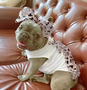 French Bulldog Dress With Bowknot Pets Luxury Shirt Dog Designed Shirt Cat Short Sleeve Fashion Vest Dog Summer Pullover