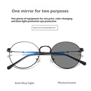 <span class=keywords><strong>Lunettes</strong></span> Minimalistes pour Femmes Ultra-Légères Cadre Métallique Rond à Monture Complète Rétro Blocage de la Lumière Bleue Photochromiques - Product Image 4