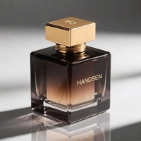 Flacon d'arôme foncé de 50 ml avec bouchon en forme de pierre, conteneur carré pour parfum, impression de logo personnalisée, fournisseur d'emballages de parfum de luxe à marque privée