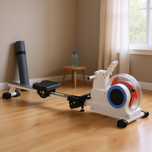 Máquina de remo plegable blanca con monitor LCD y soporte para tableta para entrenamiento cardiovascular en casa - Product Image 2