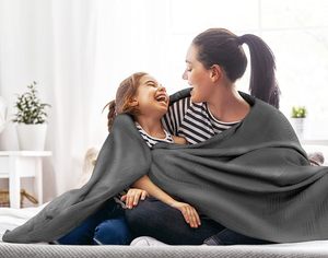 <strong>Utopia</strong> <strong>Bedding</strong> Smoke Gray 100% Cotton Dobby Weave Modern Blanket [Queen Size 90x90 Inch] 350GSM Lightweight Soft Breathable - Product Image 2