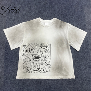 เสื้อยืดคอกลมสีดำทรงโอเวอร์ไซส์ ผ้าคอตตอนหนา พิมพ์ลาย DTG ทรงบ็อกซี่ แขนสั้น ลวดลายกราฟิก ซักทำให้สีซีดจาง - Product Image 1