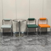 Ensemble de chaises et table de salle à manger rondes en acier inoxydable modernes pour usage commercial, cafés, bars