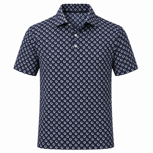 Custom <b>Navy</b> Micro Print Golf Polo Shirt Mens 4 Way Stretch Moisture Wicking Quick Dry Breathable OEM ODM Private Label - Product Image 5