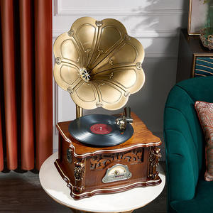 Reproductor de discos retro de sobremesa, todo en uno, con Bluetooth, USB, radio FM, 3 velocidades, gramófono inalámbrico, decoración de audio para el hogar, madera y metal. - Product Image 4