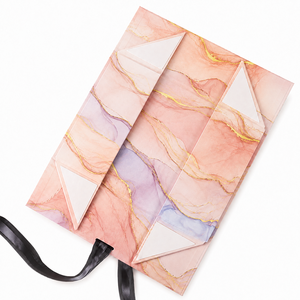 Luxury Marble Pattern Collapsible Gift Box With Satin Bow Ribbon Fold Flat Rigid Gift Packaging Box Custom Print 20‑year factory - Product Image 2