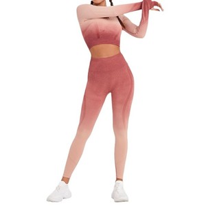 Ensemble 2 pièces haut de gamme pour femme, veste de yoga à manches longues et legging de fitness à séchage rapide, avec <span class=keywords><strong>dégradé</strong></span> personnalisé en usine, pour la course à pied, modèle explosif - Product Image 5