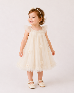 Elegante Vestido de Tul con Apliques Florales para Bebé Niña con Lazo Grande para Bodas - Product Image 4