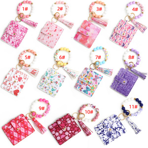2024 nuovo Love PU Card Bag Silicone stampato braccialetto di perline da donna portachiavi portafoglio donna - Product Image 4