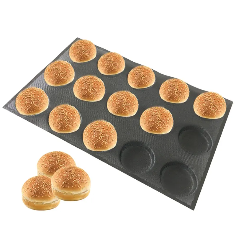 Silicone Bun Bread Forms Non Stick Baking Sheets Perforated Hamburger Molds Muffin Pan Tray