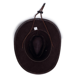 Custom Logo Vintage Embossed PU Leather Cowboy Hat with Chin Strap Unisex Outdoor Spring Summer Casual Adult 58-60CM - Product Image 5