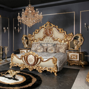 Wholesale Of China Furniture Royal King King Size <strong>Bed</strong> Solid Wood Carving Gold Decoration Romantic Bedroom Furniture Set - Product Image 1