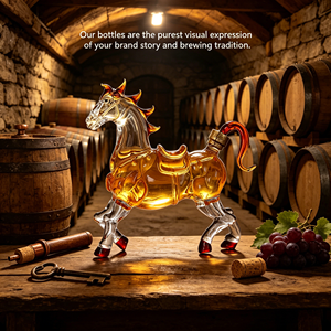 Botella de <span class=keywords><strong>Vodka</strong></span> y Whisky de Vidrio Borosilicato de 1 Litro con Forma de Caballo, con Tapón de Corcho y Calcomanía con Logotipo Personalizado - Product Image 2