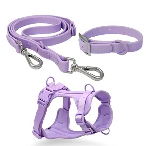 PVC Pet Harness Luxury Dog Leash Set Waterproof Silicone 3-pieces Adjustable Pet Leash Collar and Harness Set