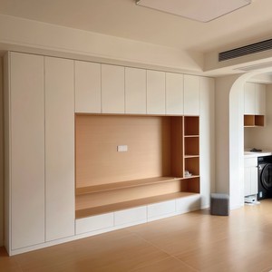 Mobile <span class=keywords><strong>TV</strong></span> Moderno Integrato di Lusso in Legno, Parete Attrezzata per Soggiorno, Mobile <span class=keywords><strong>TV</strong></span> Sospeso con Libreria Aperta - Product Image 2