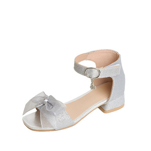 Sandalias plateadas con tacón para niñas, estilo princesa de verano, suela suave, cierre de velcro antideslizante - Product Image 5