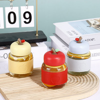 En stock – Tasse en verre de petite capacité, élégante mini-tasse à lait de soja avec couvercle hermétique, style moderne et minimaliste (motif pomme)