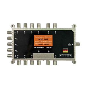 MSQ512 5x12 Terminal Satellite Multiswitch 950-2150MHz Amplificateur 4 <span class=keywords><strong>SAT</strong></span> + 1 Terre 12 Quattro Quad LNB 4K Ultra HD DVB-S2 Métal - Product Image 1