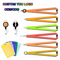 Cordons de cou rayés néon personnalisés en polyester avec porte-carte d'identité et enrouleur de badge rétractable – Vente en gros pour événements sportifs