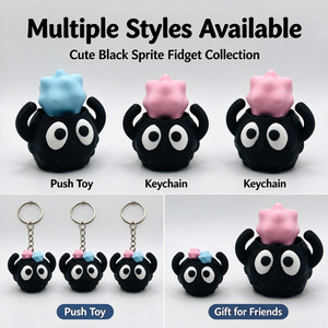 FUSEJOY3D Porte-clés Clicker en forme de boule de charbon mignonne, jouet à presser au bout des doigts, pendentif de sac, petit cadeau - Product Image 1