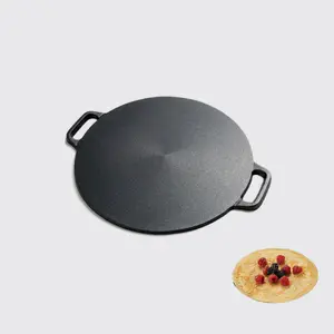 11-Inch Double Handled Pre-Seasoned Cast Iron Roti Tawa Crepe Pan For Dosa And Tortillas