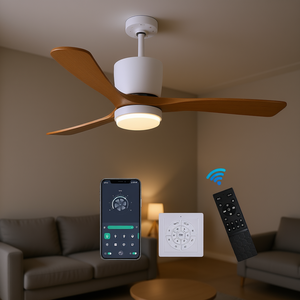 Ventilateur de plafond LED moderne 42 pouces avec moteur DC, 6 vitesses, télécommande, montage encastré avec lumière, intensité réglable, 3 pales, blanc chaud doux - Product Image 2