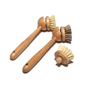 Natural Bristle Fiber Washing Up Brushes with 2pcs Replacement Brush Heads for Pot Pan Dish