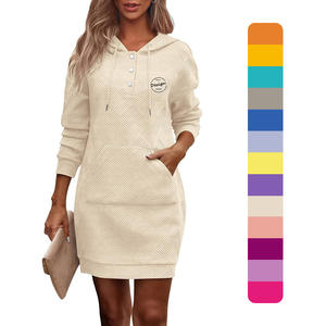 Sudaderas con capucha de estilo largo y cuello abotonado de algodón 100% de peso pesado para mujer de tela con textura de logotipo personalizado, sudaderas con capucha de gran tamaño para mujer - Product Image 1