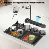 Évier de cuisine en acier inoxydable 304 à cuve unique, multifonctionnel, avec écran numérique LED, évier de cuisine en acier inoxydable nano noir