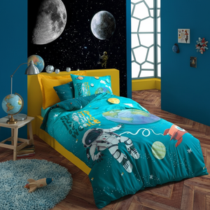 Parure de lit simple moderne en coton avec drap-housse motif dessin animé turquoise pour usage domestique - Product Image 3
