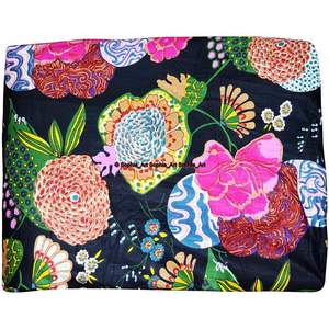 Tissu en coton indien tissé à la main imprimé au bloc, motif floral Jaipuri noir tropical, poids moyen, 3 yards, pour vêtements et saris - Sophia Art - Product Image 3