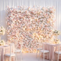 Panneau floral enroulable populaire en gros, toile de fond murale en fleurs artificielles roses en soie pour la décoration de mariages, fêtes et événements