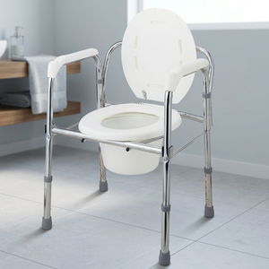 Chaise de toilette pliante en acier pour la rééducation, avec dossier et hauteur réglable, design convivial - Product Image 2