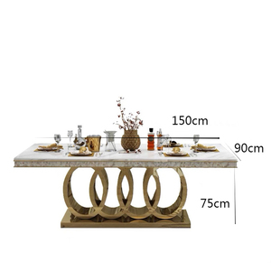 Set Tavolo da Pranzo Rettangolare Moderno con 6 Sedie, Piano in Marmo e Gambe in Acciaio Inossidabile, Arredamento per Soggiorno - Product Image 6