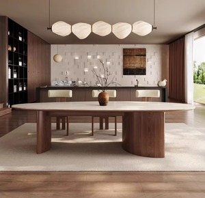Nuovo Tavolo <span class=keywords><strong>da</strong></span> Pranzo in Noce Stile Mid-Century Modern 2026, Tavolo Ovale a Goccia in Pietra Sinterizzata <span class=keywords><strong>per</strong></span> <span class=keywords><strong>Cucina</strong></span> Domestica - Product Image 5