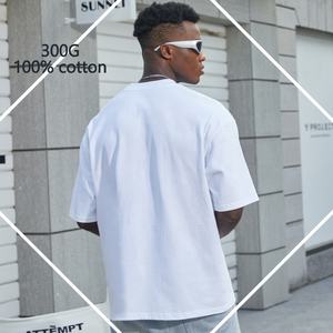 Camiseta de gran tamaño de algodón pesado de 300g para hombre, ropa cuadrada de punto con estampado de algodón 100% personalizado de alta calidad - Product Image 4