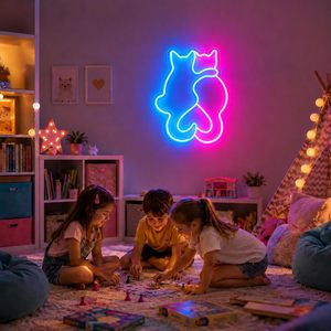 Double Cat Letreros Neon LED indoor hanging ambient light shop <b>sign</b> wall decoration light entrance indicator light luminous <b>sign</b> - Product Image 5