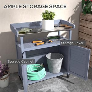 Mesa de Jardín de Madera para Exteriores, Estación de Trabajo para Jardín, Gabinete de Almacenamiento con Superficie de Aluminio y Ruedas de Goma para Patio Trasero - Product Image 6