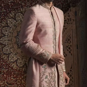 Groom Sherwani Dazzling Embroidery Single Breasted Breathable <b>Pant</b> Stole Matching Shoe Embellished Crystal Glass Beads - Product Image 1