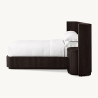 Ensembles de meubles de chambre en bois pour intérieur : Lit plateforme en bois Byron avec lit d'appoint étendu et tables de chevet ouvertes