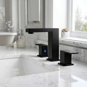 Contemporary Matte Black SUS304 Stainless Steel 3-Hole Widespread Dual Handle Waterfall <b>Deck</b> Mounted Wash Basin Mixer - Product Image 3